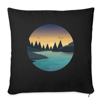 RETRO FLUSS MIT WALD UND VÖGELN IM SONNENUNTERGANG - Sofakissen mit Füllung 45 x 45 cm - Schwarz - Vorne