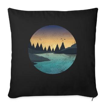 RETRO FLUSS MIT WALD UND VÖGELN IM SONNENUNTERGANG - Sofakissen mit Füllung 45 x 45 cm - Schwarz - Vorne