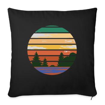 RETRO WALD MIT SEE IM SONNENUNTERGANG - Sofakissen mit Füllung 45 x 45 cm - Schwarz - Vorne