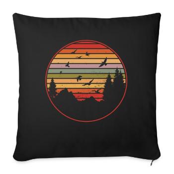 RETRO FOREST WITH BIRD AT SUNSET - Sofa pillow with filling 45cm x 45cm - black - Front
