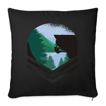 MODERN BERG MIT BERGSTEIGER IM WALD - Sofakissen mit Füllung 45 x 45 cm - Schwarz - Vorne
