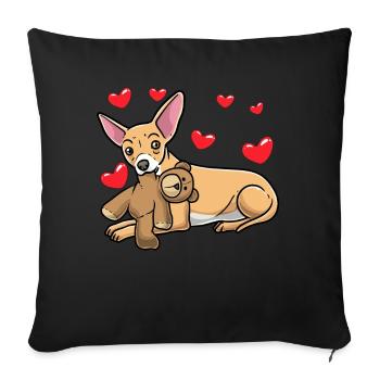 Chiweenie Dog with Stuffed Toy - Sofa pillow with filling 45cm x 45cm - black - Front