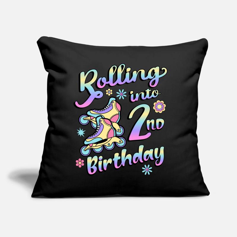 Rolling Into 2nd Birthday Roller Skater Inline Coussin et housse de 45 x 45 cm