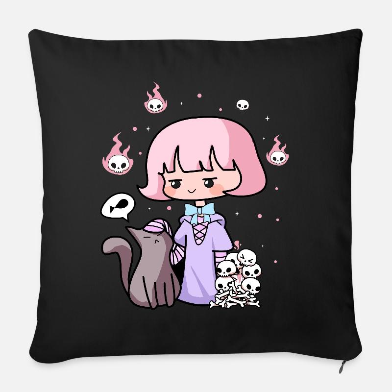 Pastel Goth Witch Emo Gothic Anime Chibi Girl - Sofakissen mit Füllung 45 x 45 cm - Schwarz