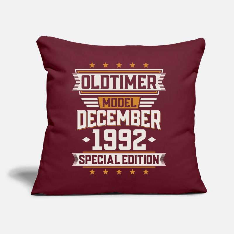 Décembre Année 1992 Année de construction Oldtimer Anniversaire Coussin et housse de 45 x 45 cm