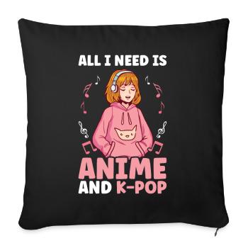 Anime K-Drama - Coussin et housse de 45 x 45 cm - noir - Devant