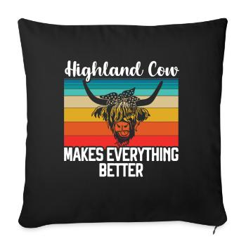 Highland cow - Sofa pillow with filling 45cm x 45cm - black - Front