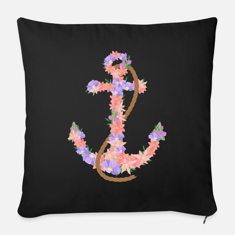 Capitaine de fleurs d’ancre - Coussin et housse de 45 x 45 cm - noir