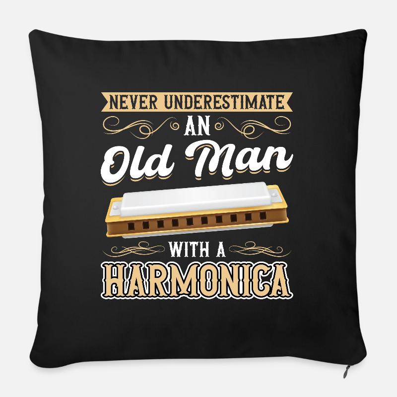 Never Underestimate An Old Man With A Harmonica - Sofa pillow with filling 45cm x 45cm - black