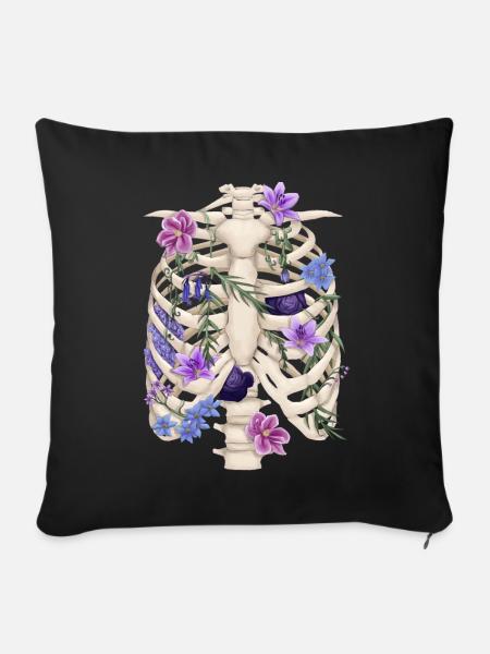 Rippchen mit Blüten - Sofakissen mit Füllung 45 x 45 cm - Schwarz