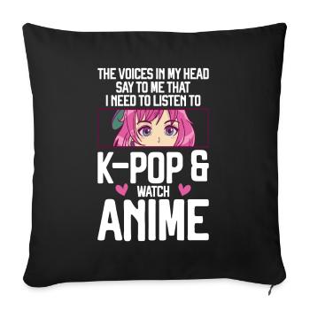 Anime & K-Pop Musique Kpop Manga Japonais Otaku - Coussin et housse de 45 x 45 cm - noir - Devant