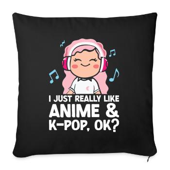 Anime & K-Pop Musique Kpop Manga Japonais Otaku - Coussin et housse de 45 x 45 cm - noir - Devant