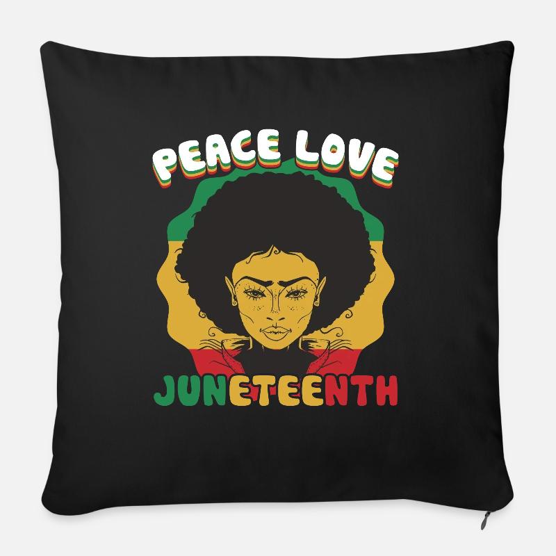 Peace Love Juneteenth Afro-Américain Noir - Coussin et housse de 45 x 45 cm - noir