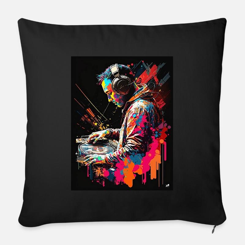 DJ coloré abstrait - Coussin et housse de 45 x 45 cm - noir