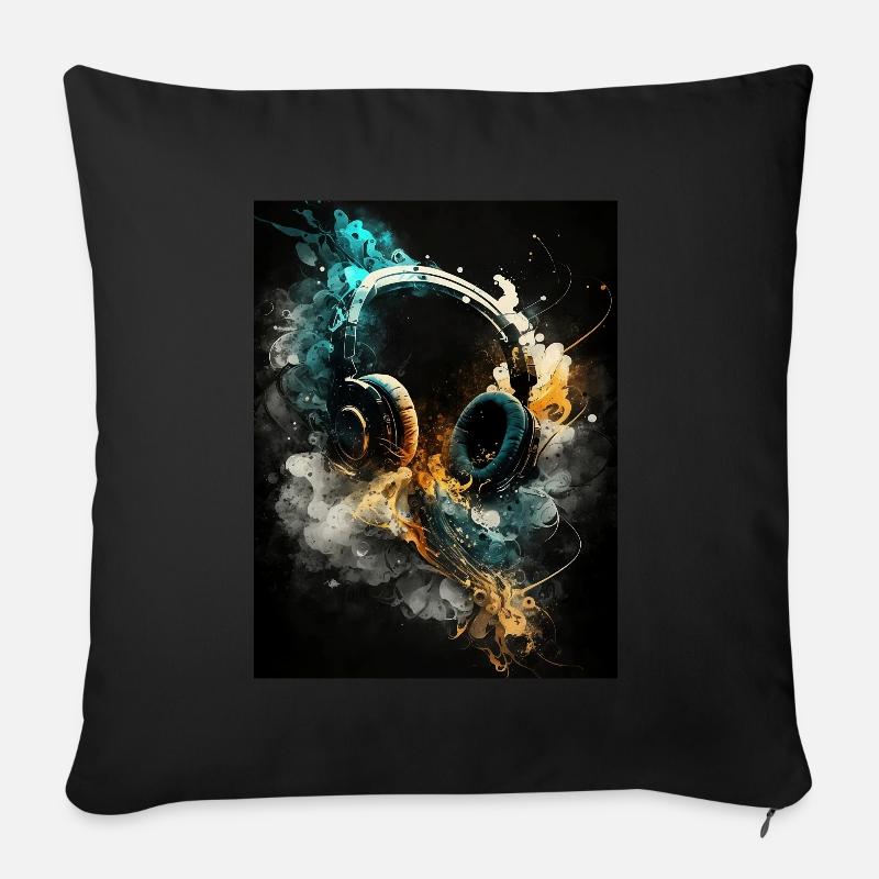Abstrakte Kopfhörer - Sofakissen mit Füllung 45 x 45 cm - Schwarz
