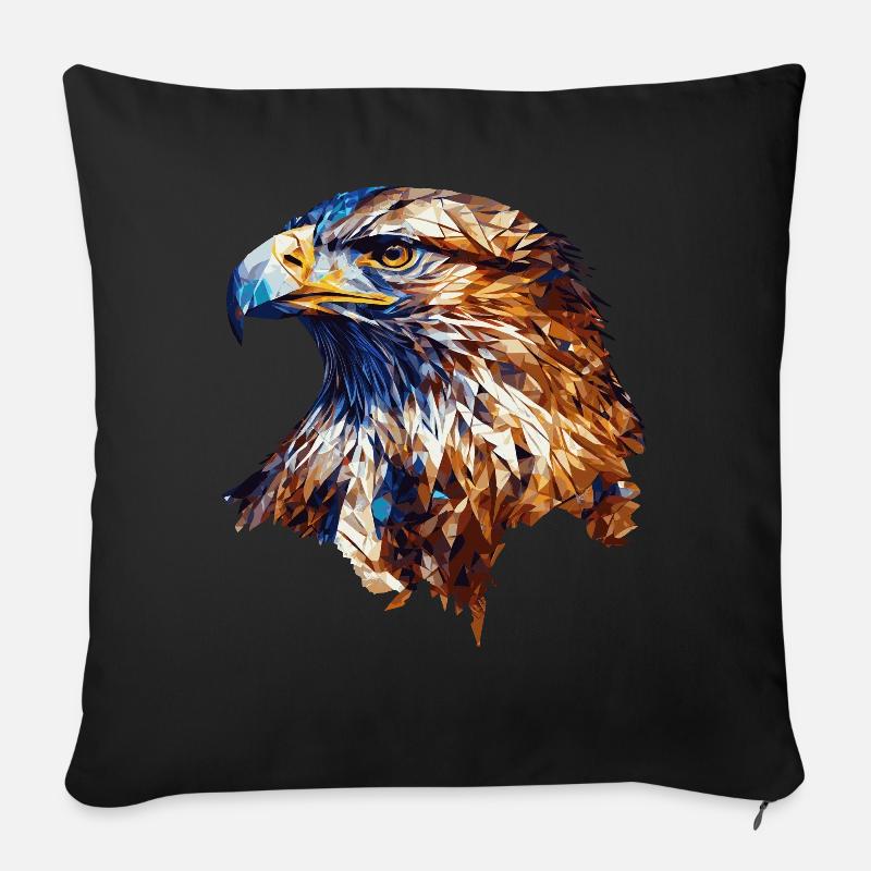 Géométrique Tête de Pygargue à tête blanche Polygonale abstraite - Coussin et housse de 45 x 45 cm - noir