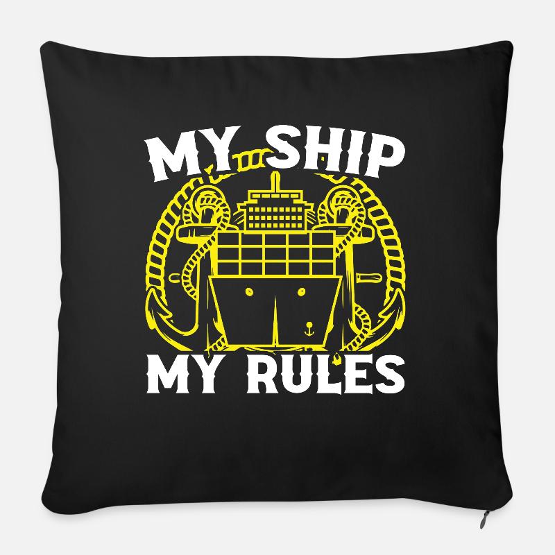 Captain My Ship My Rules Skip Båtseiling - Sofapute med fylling 45 x 45 cm - svart