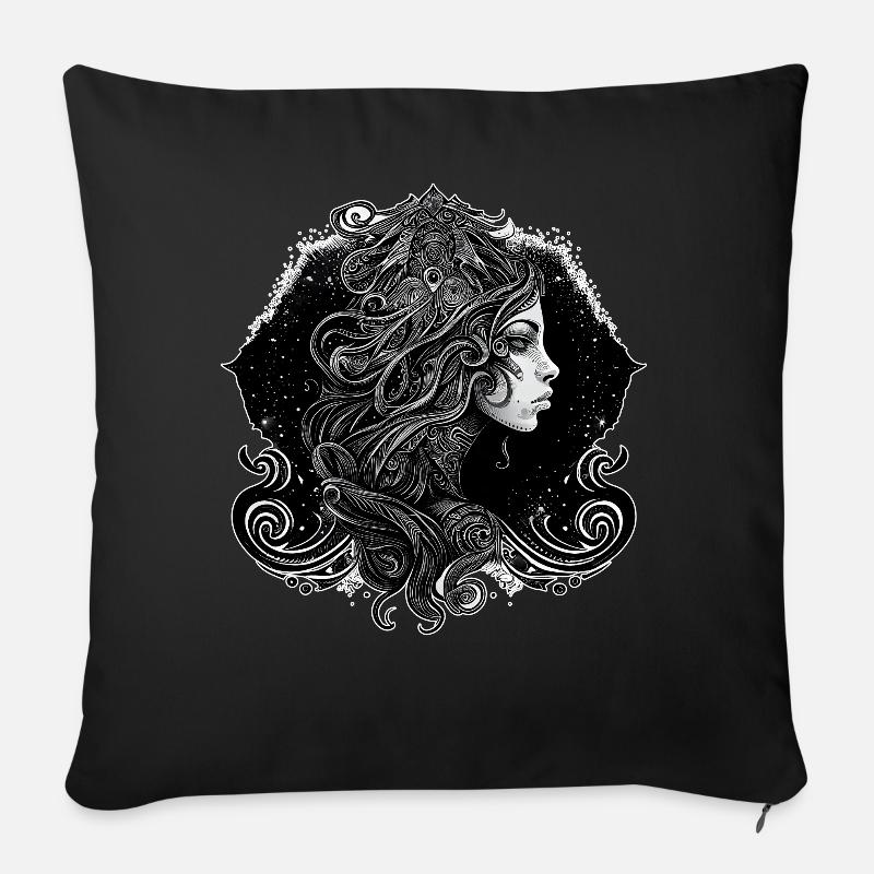 Sorcière Verseau Zodiaque Signe Astrologie Déesse Wicca - Coussin et housse de 45 x 45 cm - noir