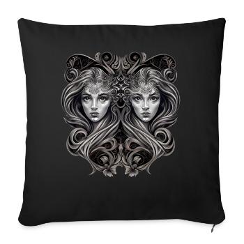Symbole artistique du zodiaque Gémeaux Astrologie - Coussin et housse de 45 x 45 cm - noir - Devant