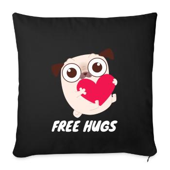 Free Hugs - Cute Pug Heart - Sofa pillow with filling 45cm x 45cm - black - Front
