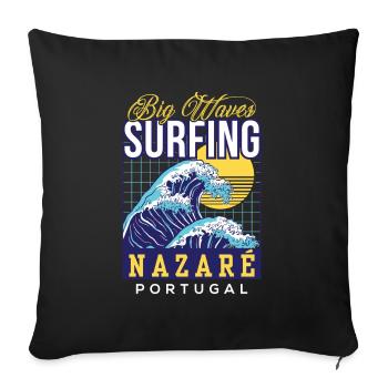 Big Wave Surfing Nazaré Portugal Surfeurs - Coussin et housse de 45 x 45 cm - noir - Devant