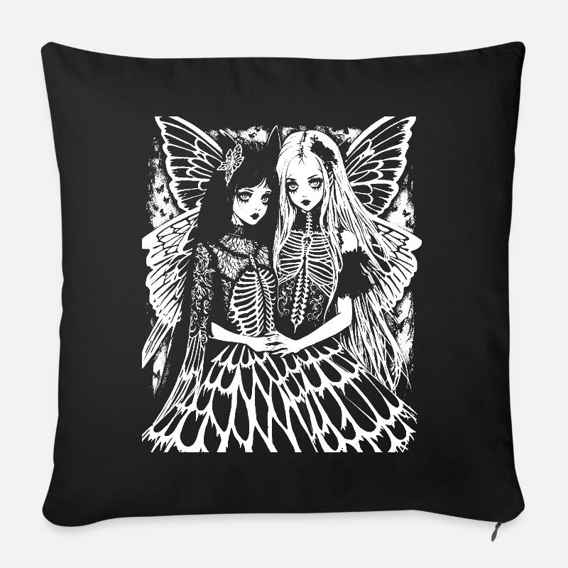 Fairycore Esthétique Squelette Fée Goth Grunge G - Coussin et housse de 45 x 45 cm - noir