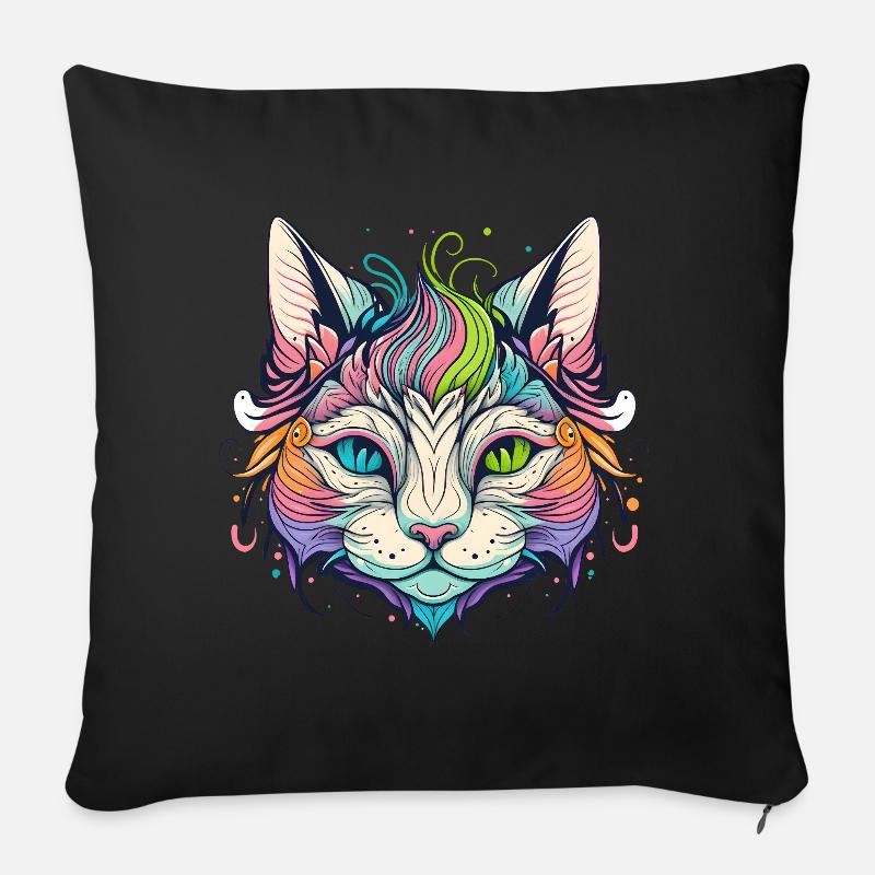 Regenbogen Katze Portrait - Sofakissen mit Füllung 45 x 45 cm - Schwarz