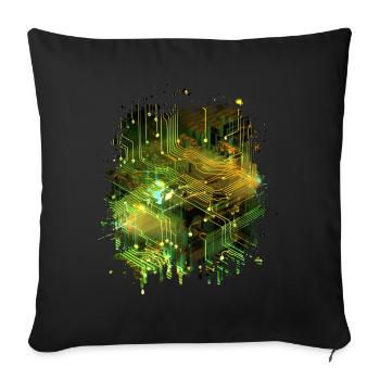Art abstrait : carte mère de flux de données numériques - Coussin et housse de 45 x 45 cm - noir - Devant