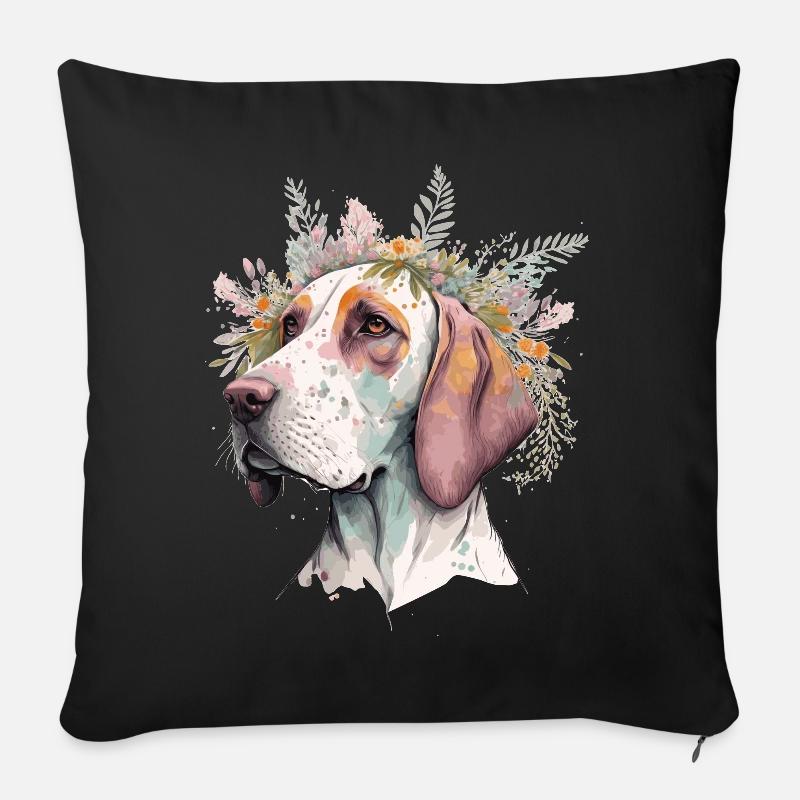 Mignon English Pointer Fleur Couronne Race de chien Fl - Coussin et housse de 45 x 45 cm - noir