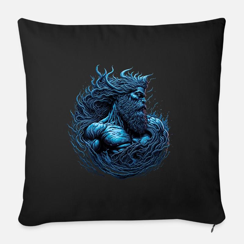 Poseidon, Gott des Meeres - Sofakissen mit Füllung 45 x 45 cm - Schwarz