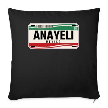 Anayeli Personalisierte mexikanische Fahrzeugkennzeichen mit Namen - Sofakissen mit Füllung 45 x 45 cm - Schwarz - Vorne