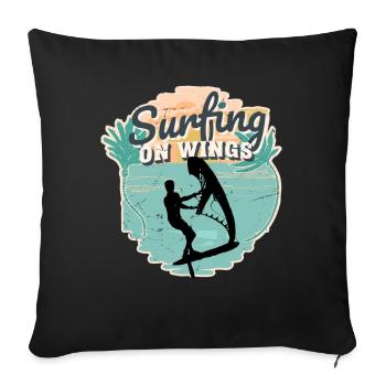 Surfing on Wings Hydrofoil Wingfoil Wingfoiling - Sofa pillow with filling 45cm x 45cm - black - Front