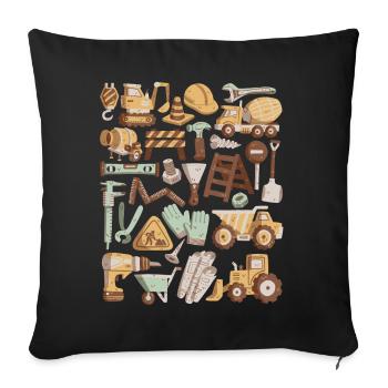 Construction Site Excavator Construction Worker Crane Helmet Tool - Sofa pillow with filling 45cm x 45cm - black - Front