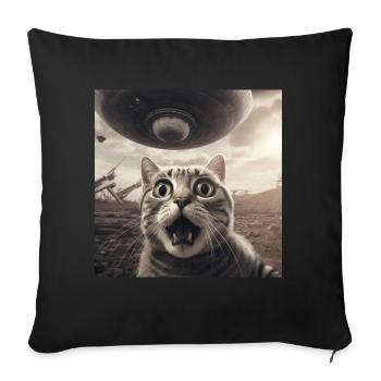 Funny Anxious Cats Selfie UFO Alien - Sofa pillow with filling 45cm x 45cm - black - Front