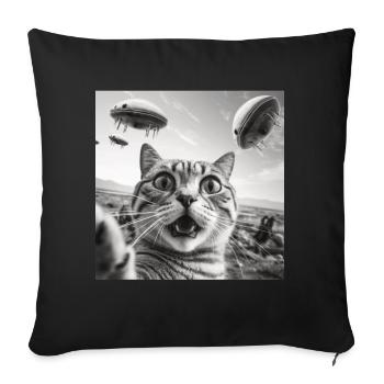 Funny Anxious Cats Selfie UFO Alien - Sofa pillow with filling 45cm x 45cm - black - Front