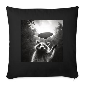 Funny Frightened Raccoon Selfie UFO Alien - Sofa pillow with filling 45cm x 45cm - black - Front