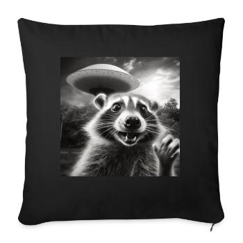 Funny Frightened Raccoon Selfie UFO Alien - Sofa pillow with filling 45cm x 45cm - black - Front