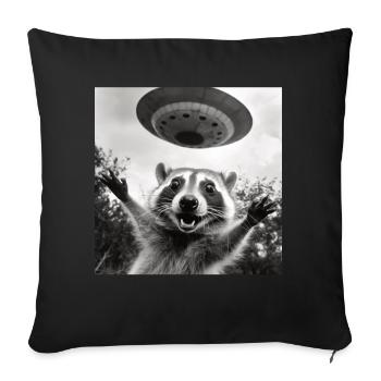 Funny Frightened Raccoon Selfie UFO Alien - Sofa pillow with filling 45cm x 45cm - black - Front