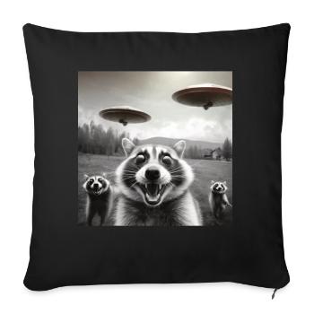 Funny Frightened Raccoon Selfie UFO Alien - Sofa pillow with filling 45cm x 45cm - black - Front