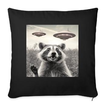 Funny Frightened Raccoon Selfie UFO Alien - Sofa pillow with filling 45cm x 45cm - black - Front