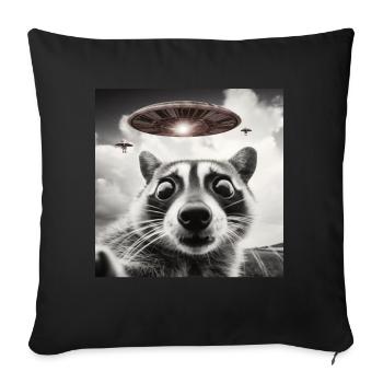 Funny Frightened Raccoon Selfie UFO Alien - Sofa pillow with filling 45cm x 45cm - black - Front
