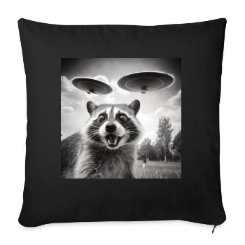 Funny Frightened Raccoon Selfie UFO Alien - Sofa pillow with filling 45cm x 45cm - black - Front