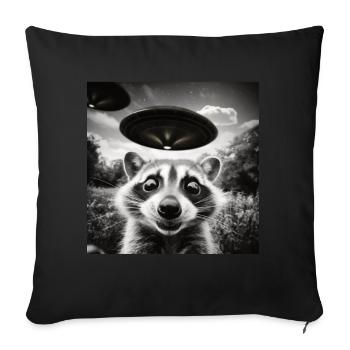 Funny Frightened Raccoon Selfie UFO Alien - Sofa pillow with filling 45cm x 45cm - black - Front