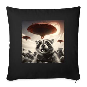 Funny Frightened Raccoon Selfie UFO Alien - Sofa pillow with filling 45cm x 45cm - black - Front