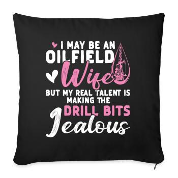 Travailleur pétrolier Rig Roughneck Oilfield Woman - Coussin et housse de 45 x 45 cm - noir - Devant