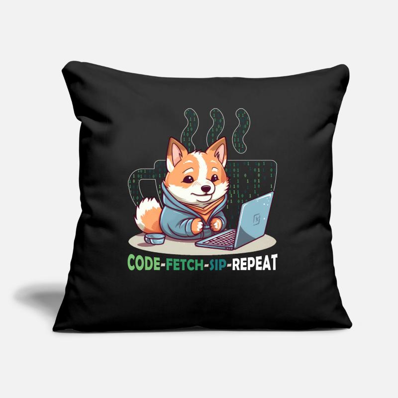 Code Fetch Sip Repeat Coffee Binary Shiba Inu Prog Sofakissen mit Füllung 45 x 45 cm