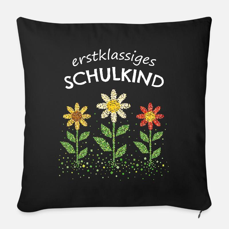 Erstklässler Schulanfänger Einschulung Blumen - Sofakissen mit Füllung 45 x 45 cm - Schwarz