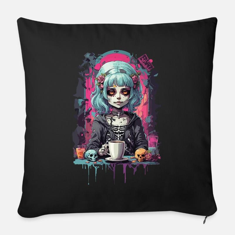 Gothic Dia de Muertos Mädchen Sugar Skull Design - Sofakissen mit Füllung 45 x 45 cm - Schwarz