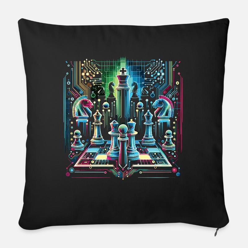 Leuchtendes Neon-Schach-Design - Sofakissen mit Füllung 45 x 45 cm - Schwarz
