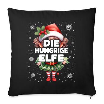 Hunrige Elfe Lustiger Elf Weihnachtsoutfit - Sofakissen mit Füllung 45 x 45 cm - Schwarz - Vorne